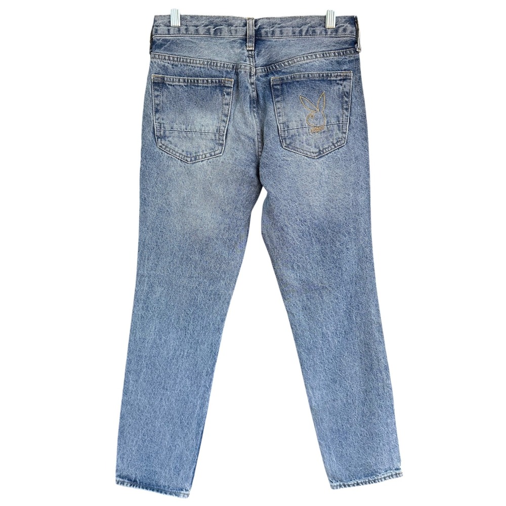 Playboy by PacSun Mens Slim Taper Rigid Jeans Medium Wash Blue 28x30 Embroidered - Picture 5 of 11